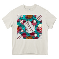 Cream baseball  uniform with turquoise gemstone seamless pattern Heavy Core Tee - BundleAndBundleShop