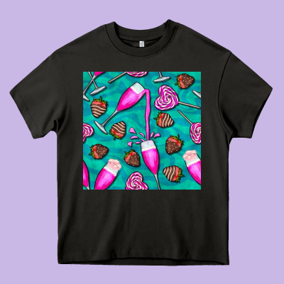 Valentines Day Champagne And Strawberry Heavy Core Tee Designed By Bundleandbundleshop