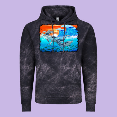 Humpback Whale And Wave Background Vintage Hoodie Designed By Barkaloodesign