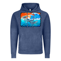 Vintage Denim humpback whale and wave background Vintage Hoodie - BarkalooDesign