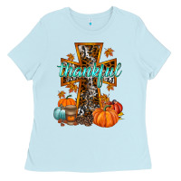 Baby Blue thankful cross Ladies Tee - RacoonDesign