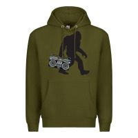 Army Green bigfoot beatbox boom box retro   bigfoot boom box Premium Hoodie - DesigneFamous
