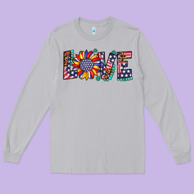 Love Sunflower Usa Flag Leopard Long Sleeve Tee Designed By Artiststas