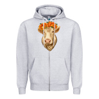 Heather Grey Charolais Cow Zipper Hoodie - RanaPortraitStore