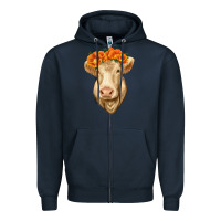 Navy Charolais Cow Zipper Hoodie - RanaPortraitStore