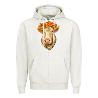 Oatmeal Heather Charolais Cow Zipper Hoodie - RanaPortraitStore