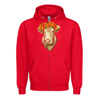 Red Charolais Cow Zipper Hoodie - RanaPortraitStore