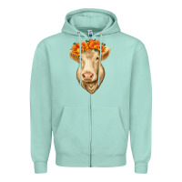 Seafoam Charolais Cow Zipper Hoodie - RanaPortraitStore