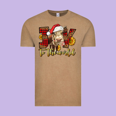 Joy To The World Christmas Cow Vintage Tee Designed By Lillyallendesigns