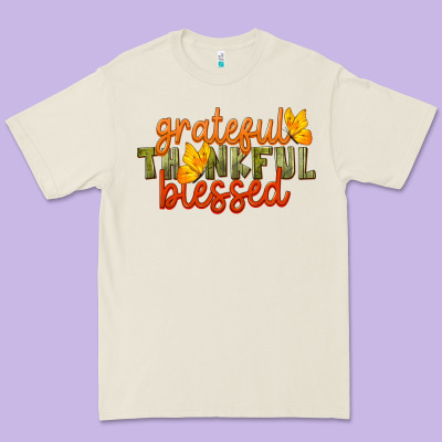 Fall Grateful Thankful Blessed Premium Tee Designed By Lillyallendesigns