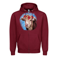 Burgundy Hereford Bull Zipper Hoodie - RanaPortraitStore