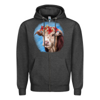 Charcoal Heather Hereford Bull Zipper Hoodie - RanaPortraitStore