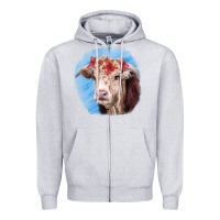 Heather Grey Hereford Bull Zipper Hoodie - RanaPortraitStore