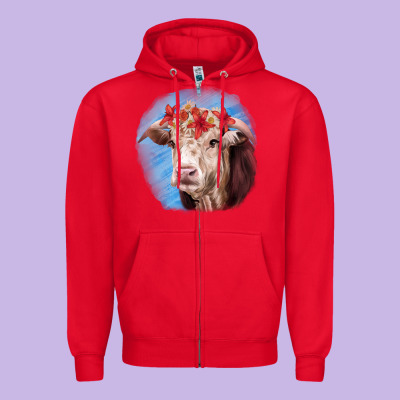 Hereford Bull Zipper Hoodie Designed By Ranaportraitstore