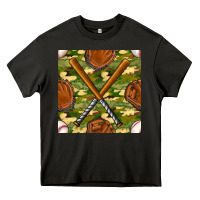 Asphalt baseball bat and gloves with camouflage seamless pattern Heavy Core Tee - BundleAndBundleShop