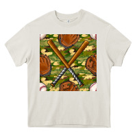 Cream baseball bat and gloves with camouflage seamless pattern Heavy Core Tee - BundleAndBundleShop