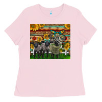 Bubblegum Pink Western Cute Hampshire Sheep Family Ladies Tee - LillyAllenDesigns