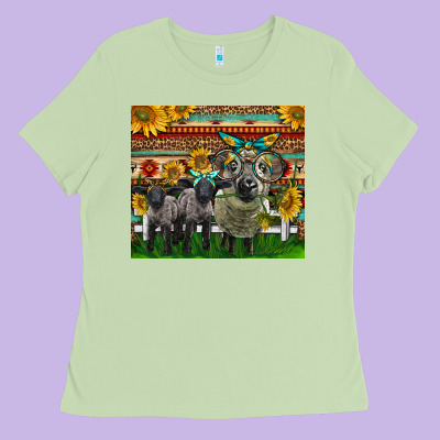 Western Cute Hampshire Sheep Family Ladies Tee Designed By Lillyallendesigns
