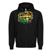 Black wyoming map sunflower cactus serape Zipper Hoodie - RanaPortraitStore