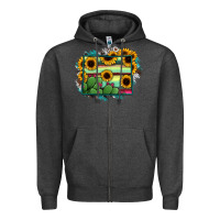 Charcoal Heather wyoming map sunflower cactus serape Zipper Hoodie - RanaPortraitStore