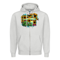 Dove Grey wyoming map sunflower cactus serape Zipper Hoodie - RanaPortraitStore