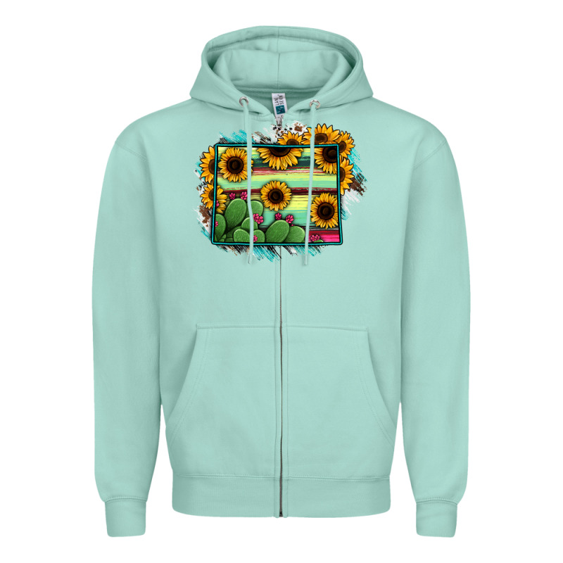 Wyoming Map Sunflower Cactus Serape Zipper Hoodie by RanaPortraitStore | Teevron
