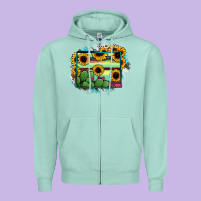 Wyoming Map Sunflower Cactus Serape Zipper Hoodie Designed By Ranaportraitstore