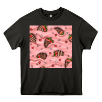 Asphalt valentines day strawberries in cream seamless pattern Heavy Core Tee - BundleAndBundleShop