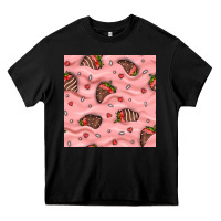 Black valentines day strawberries in cream seamless pattern Heavy Core Tee - BundleAndBundleShop