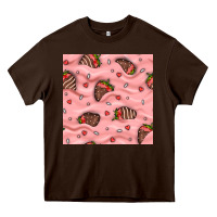 Chocolate Brown valentines day strawberries in cream seamless pattern Heavy Core Tee - BundleAndBundleShop