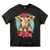 Asphalt Floral Cow Heavy Core Tee - RanaPortraitStore