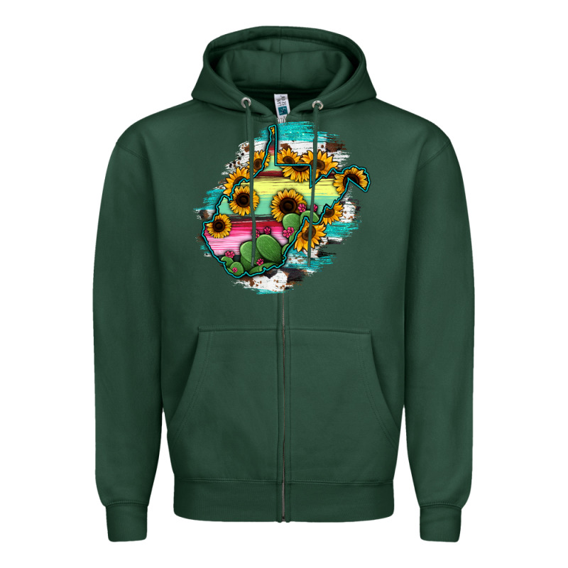 West Virginia Map Sunflower Cactus Serape Zipper Hoodie by RanaPortraitStore | Teevron