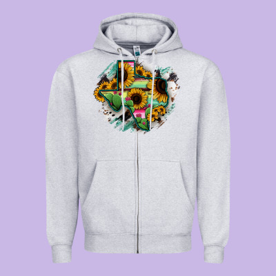 Texas Map Sunflower Cactus Serape Zipper Hoodie Designed By Ranaportraitstore