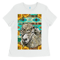 White Western Lincoln Sheep Ladies Tee - LillyAllenDesigns