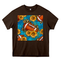 Chocolate Brown american football with leopard Heavy Core Tee - BundleAndBundleShop