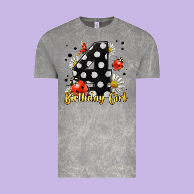 Ladybug Birthday Girl Age 4 Vintage Tee Designed By Lillyallendesigns