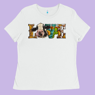 Western Love Holstein Cow Ladies Tee Designed By Lillyallendesigns