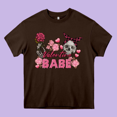Valentine Babe Valentine's Day Skull Heavy Core Tee Designed By Fadigitalartstudio