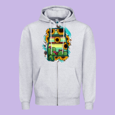 Alabama Map Sunflower Cactus Serape Zipper Hoodie Designed By Ranaportraitstore