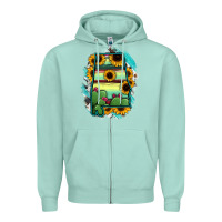 Seafoam Alabama Map Sunflower Cactus Serape Zipper Hoodie - RanaPortraitStore