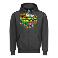 Charcoal Heather America Map Sunflower Cactus Serape Zipper Hoodie - RanaPortraitStore