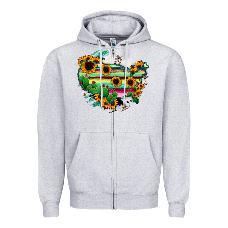 America Map Sunflower Cactus Serape Zipper Hoodie by RanaPortraitStore | Teevron
