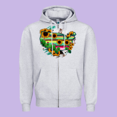 America Map Sunflower Cactus Serape Zipper Hoodie Designed By Ranaportraitstore