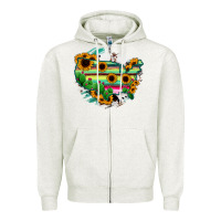 Oatmeal Heather America Map Sunflower Cactus Serape Zipper Hoodie - RanaPortraitStore