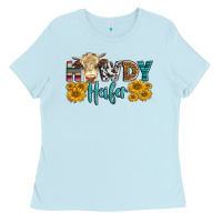 Baby Blue Western Howdy Heifer With Simmental Cow Ladies Tee - LillyAllenDesigns