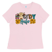 Bubblegum Pink Western Howdy Heifer With Simmental Cow Ladies Tee - LillyAllenDesigns