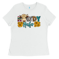 White Western Howdy Heifer With Simmental Cow Ladies Tee - LillyAllenDesigns
