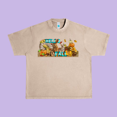 Hello Fall Rabbit Urban Heavy Tee Designed By Lillyallendesigns