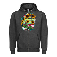 Charcoal Heather Arizona Map Sunflower Cactus Serape Zipper Hoodie - RanaPortraitStore