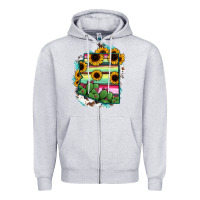 Heather Grey Arizona Map Sunflower Cactus Serape Zipper Hoodie - RanaPortraitStore